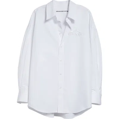 Alexander Wang Embroidered Logo Oversize Button-up Shirt In White