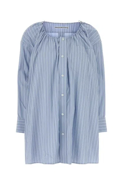 Alexander Wang Embroidered Poplin Shirt Dress In Blue