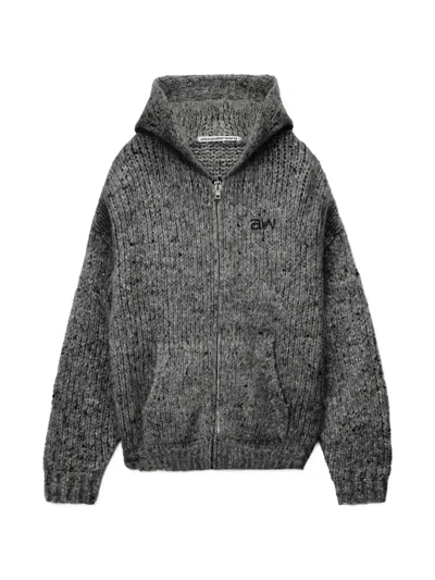Alexander Wang Embroidered Zip-up Oversized Hoodie In Gray