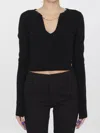 Alexander Wang V-neck Cropped Sweater With Nameplate Chain In Multi