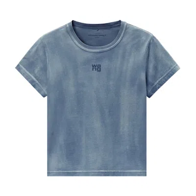 Pre-owned Alexander Wang Essential Jersey Puff Logo Shrunk Tee 'washed Blue Ink' | Women's Size L