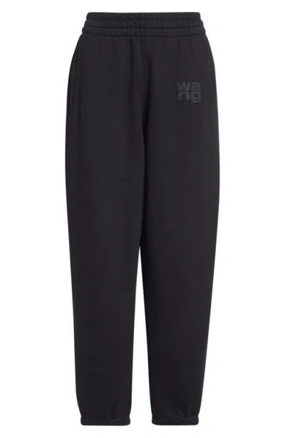 Alexander Wang Essential Logo Cotton French Terry Sweatpants In Blue