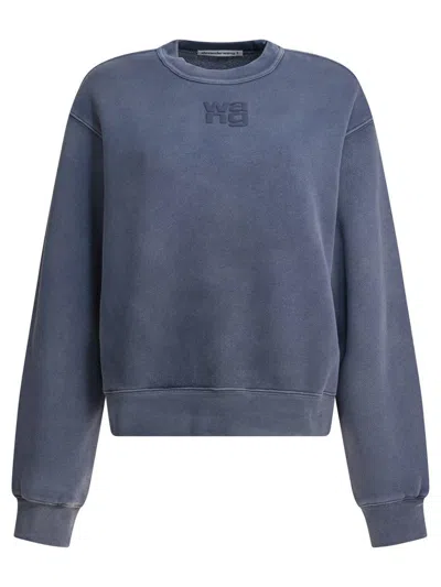 Alexander Wang Essential Terry Crew Sweatshirt W/ Puff Paint Logo Sweatshirts Blue