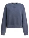 Alexander Wang Omens Crewneck Logo-embroidered Cotton-blend Sweatshirt Washed Blue Ink