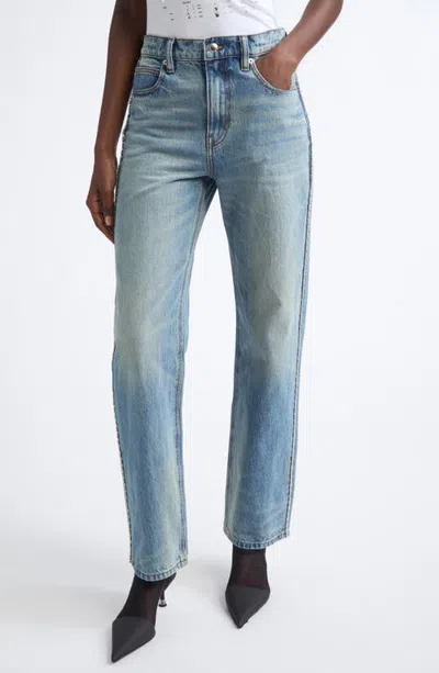 Alexander Wang Ez Embellished Chain Straight Leg Jeans In Blue