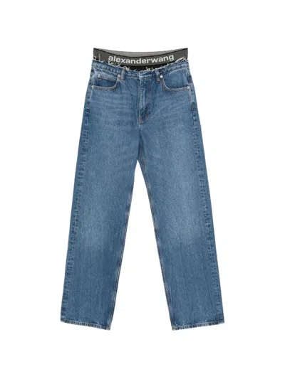 Alexander Wang Ez Logo-waistband Jeans In Blue