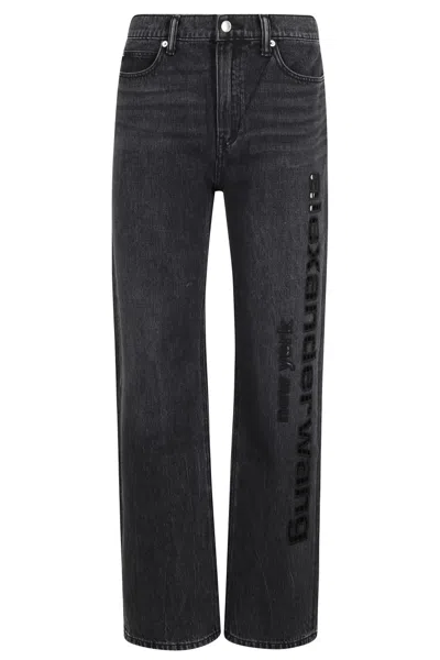 Alexander Wang Ez Slouch Logo Cut Out Embroidery In Black
