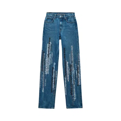 Pre-owned Alexander Wang Ez Vertical Logo Screen Print Jean 'deep Blue' | Women's Size 28
