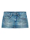Alexander Wang Faded Fold-line Denim Skirt In Blue