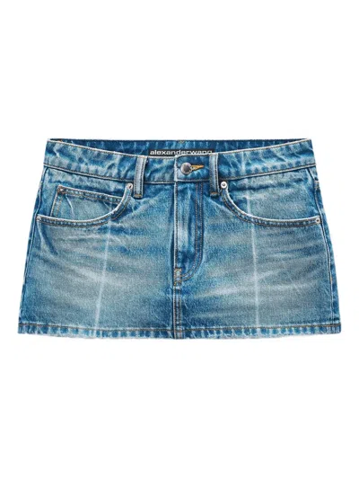 Alexander Wang Faded Fold-line Denim Skirt In Blue