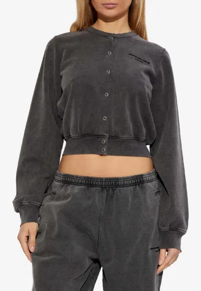 Alexander Wang Faded Shrunken Cardigan In Gray