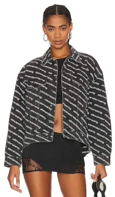 Alexander Wang Denim Jacket With All-over Logo In Black