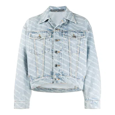 Alexander Wang Falling Back Logo Denim Jacket In Blue
