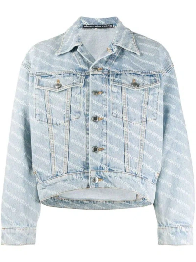 Alexander Wang Falling Back Denim Jacket With Print In Blue