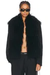 Alexander Wang Faux Fur Collar Cropped Blazer In Black