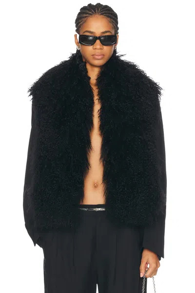 Alexander Wang Faux Fur Collar Cropped Blazer In Black