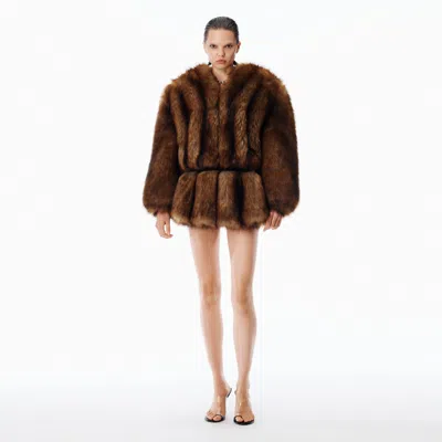 Alexander Wang Faux Fur Cropped Jacket In Brown