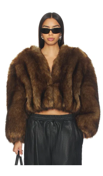 Alexander Wang Faux Fur Cropped Jacket In Brown