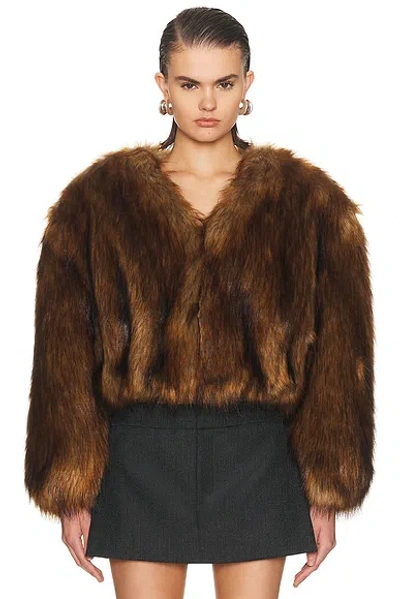 Alexander Wang Faux Fur Cropped Jacket In Brown