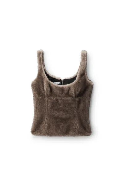 Alexander Wang Faux Fur Fitted Tank Top In Brown