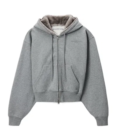 Alexander Wang Faux Fur Hood Zip-up Hoodie In Gray