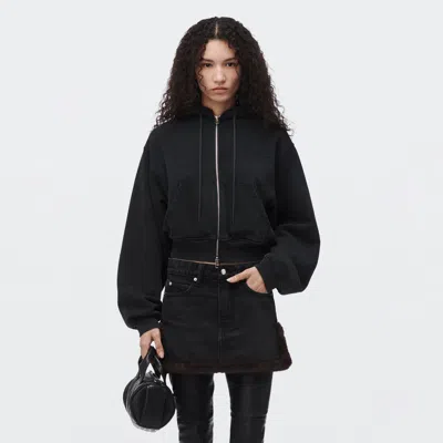 Alexander Wang Faux Fur Hood Zip-up Hoodie In Washed Black