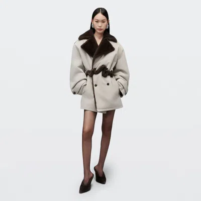 Alexander Wang Faux Fur Lined Oversized Trench Coat In Stone