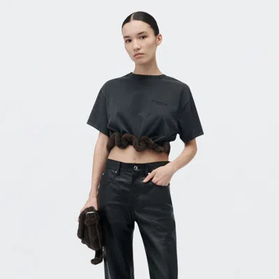 Alexander Wang Faux Fur Trim Short Sleeve Tee In Washed Black