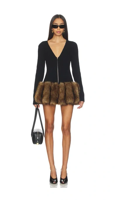Alexander Wang Faux Fur Zip Up Top In Black