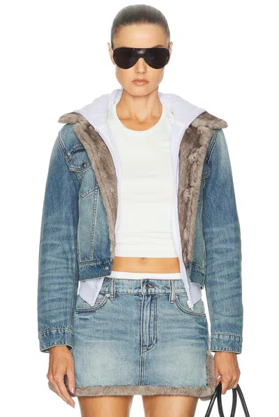 Alexander Wang Faux Mink Lined Denim Jacket In Blue