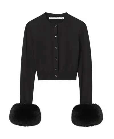 Alexander Wang Faux-fur Detail Cropped Cardigan In Black