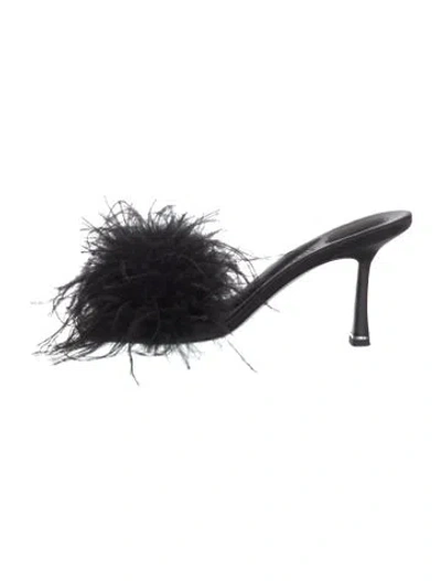 Pre-owned Alexander Wang Feather Trim Slides In Black