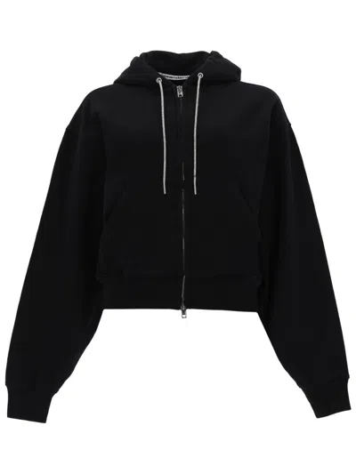 Alexander Wang Cotton Zip-up Hooded Sweatshirt In Black
