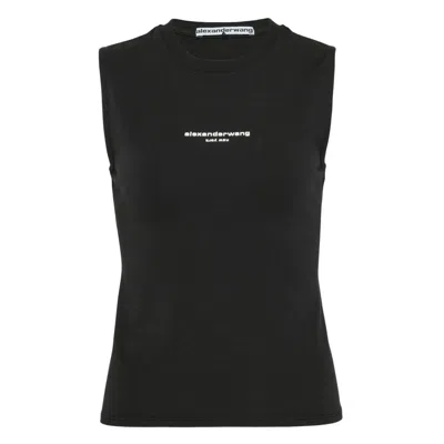 Alexander Wang Fitted Logo Print Tank In Black
