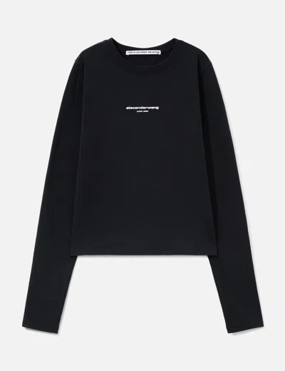 Alexander Wang Fitted Long Sleeves T-shirt With Logo Print In Black