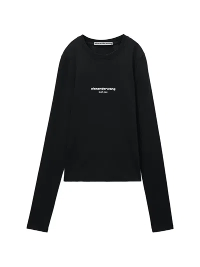 Alexander Wang Fitted Ls T-shirt W/ Logo Print In Black