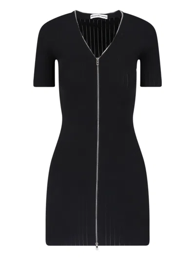Alexander Wang Fitted Mini Dress With V-neckline And Front Zip Closure In Black