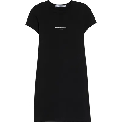 Alexander Wang Fitted Rib Stretch Cotton T-shirt Minidress In Black