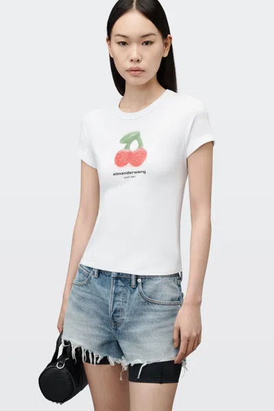 Alexander Wang Fitted Ringer Tee W/ Cherry Graphic Washed Black