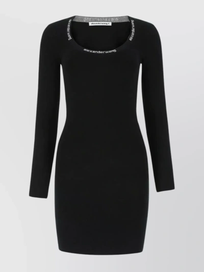 Alexander Wang Fitted Round Neck Mini Dress With Embellished Collar In Black
