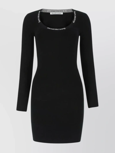 ALEXANDER WANG FITTED ROUND NECK MINI DRESS WITH EMBELLISHED COLLAR