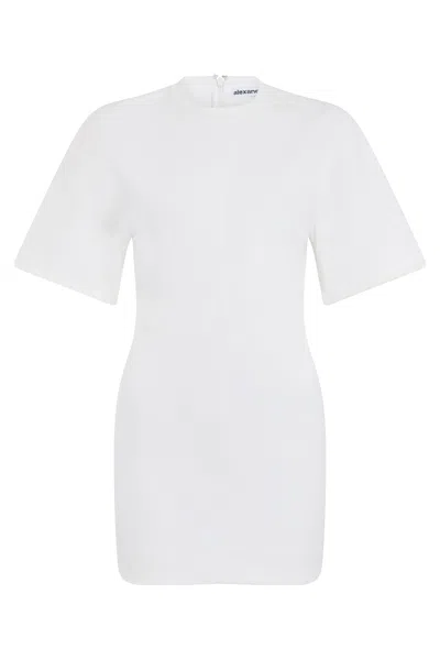Alexander Wang Fitted Short Sleeve Mini Dress In White