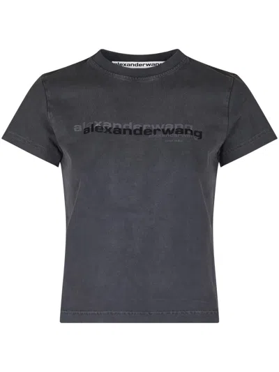 Alexander Wang Fitted Shrunken Tee With Bold Logo Print In Gray