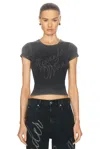 Alexander Wang Crystal Hotfix Tee In Ribbed Jersey In Washed Ash