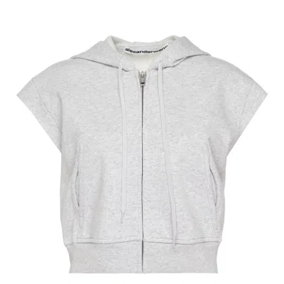 Alexander Wang Fitted Zip Short Sleeve Hoodie In Gray