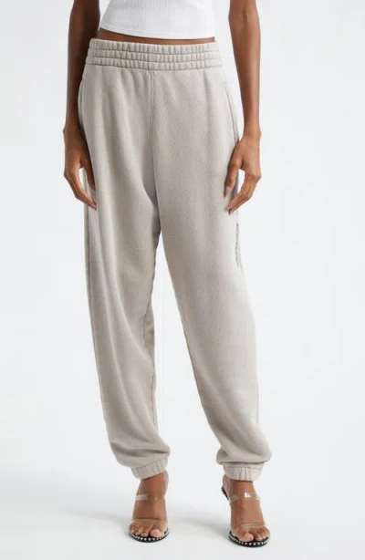 Alexander Wang Flame Logo Cotton French Terry Sweatpants In 230a Washed Oyster