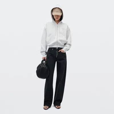 Alexander Wang Float Crystal Logo Fly Mid-rise Relaxed Jean In Faded Black