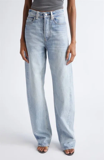 Alexander Wang Float Crystal Loop Nonstretch Denim Barrel Leg Jeans In Multi