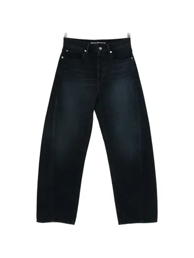 Alexander Wang Float Mid-rise Relaxed Crystal Hotfix Logo Fly Jeans In Blue
