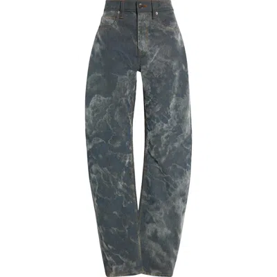 Alexander Wang Flocked Cloud Print Low Rise Balloon Jeans In Washed Smoke White